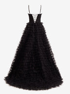 A-Line Tiered Sequins Tulle Long Prom Dress