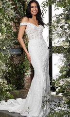 Long Off Shoulder Formal Bridal Gown