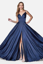 V Neck A-Line Satin Dress