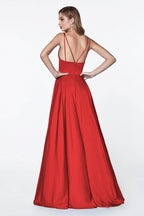 V Neck A-Line Satin Dress