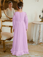 A-line Chiffon Floor-length Ivory First Communion Dress
