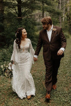 Long Sleeve Lace Wedding Dresses Lace Up Back Beach Wedding Dress