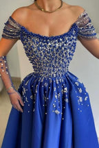 Luxurious A-Line Satin Scoop Sleeveless Prom Dress With Split Front
