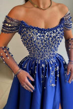 Luxurious A-Line Satin Scoop Sleeveless Prom Dress With Split Front