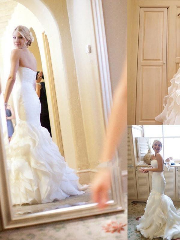 Mermaid Sweetheart Court Train Organza Wedding Dresses