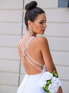 Sheath/Column Stretch Crepe V-neck Ruched Sleeveless Sweep/Brush Train Wedding Dresses