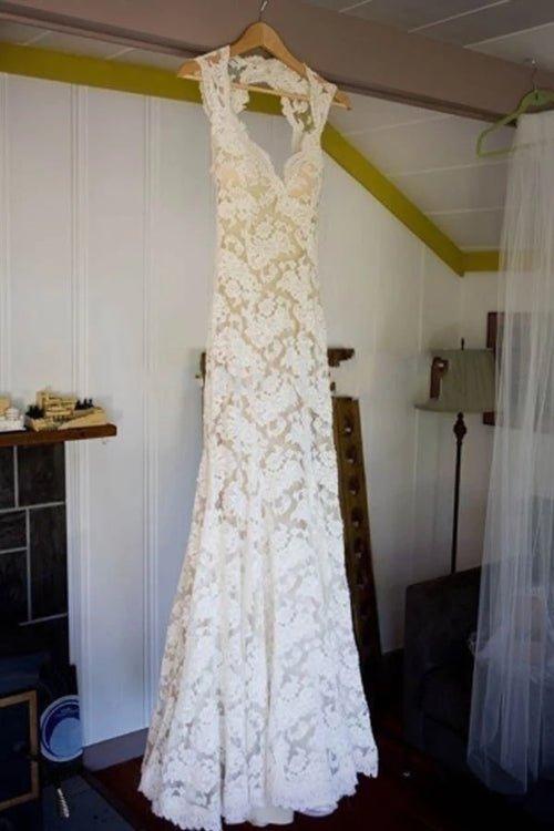 NumberSea Backless A-line Floor-Length Sleeveless Sheath Lace Wedding Dress,MW334