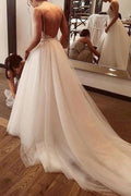 NumberSea Backless Lace/Tulle A-line V-neck Beach Wedding Dress Bridal Gown,MW351