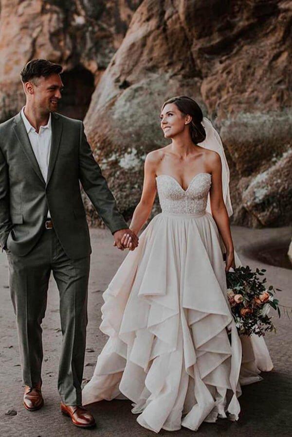 NumberSea Ball Gown Sweetheart Beaded Tiered Skirt Wedding Dresses, Bridal Gown, MW579