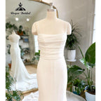 NumberSea Beach Mermaid/Trumpet Boho Soft Satin Pleat Women Wedding Dress Sweep Train Off Shouler Bridal Reception Wedding Party Gown 2025