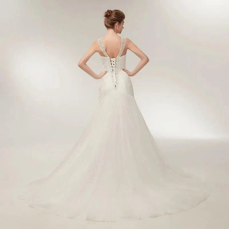 NumberSea Beach Wedding Dresses Vestido Noiva Simple White Tulle V-neck Bridal Gown robe de mariage vestido de noiva sereia