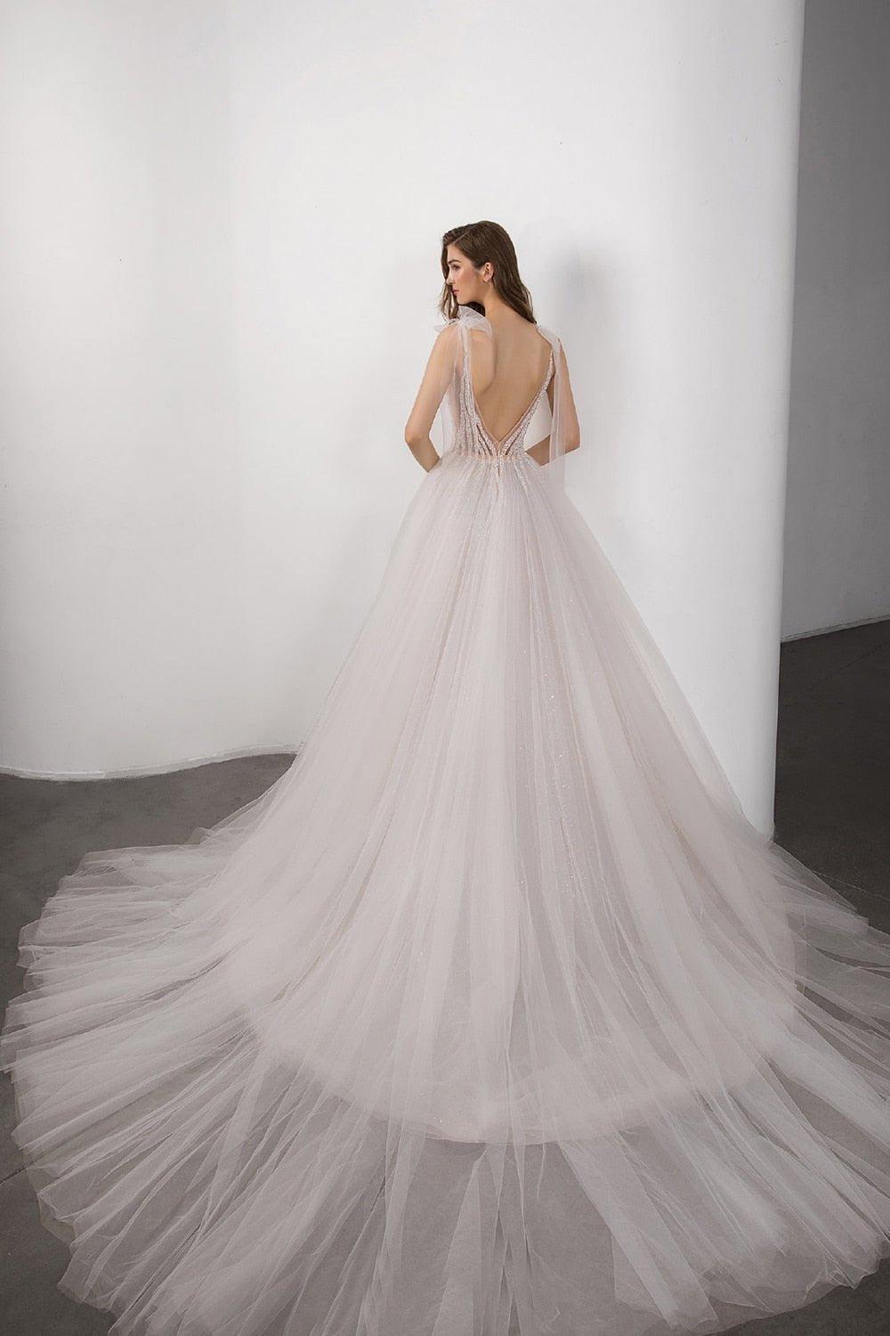 NumberSea boho Bridal Gown 2021 new Sexy V-neck backless Bride Wedding Dress Luxury Crystal and Pearls Vestido de novia Robe de mariee