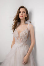 NumberSea boho Bridal Gown 2021 new Sexy V-neck backless Bride Wedding Dress Luxury Crystal and Pearls Vestido de novia Robe de mariee