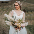 NumberSea Boho Organza And Tulle A-Line Wedding Dresses Two Piece O-Neck Long Sleeve Court Train Bride Gowns Appliques Lace Pleats Elegant