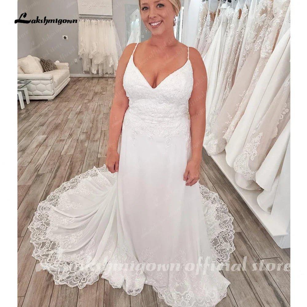 NumberSea Boho Spaghetti Straps Bridal Wedding Dresses A Line 2025 Robe Longue Simple Beach Chiffon Wedding Gowns Deep V Neck