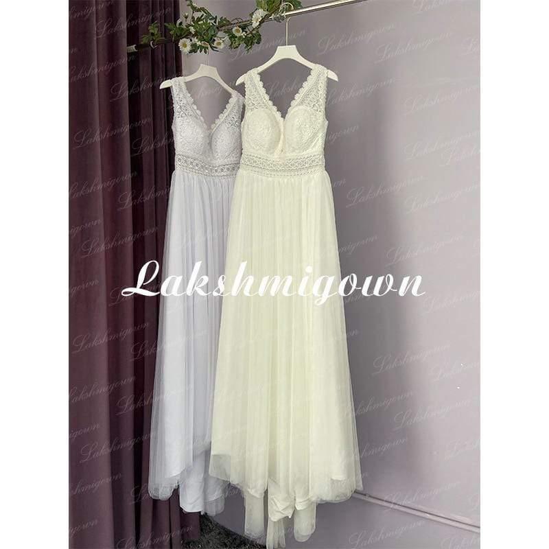 NumberSea Boho Wedding Dresses 2024 V Neck Beach Lace Bridal Wedding Gowns Elegant Tulle A Line Bridal Dress