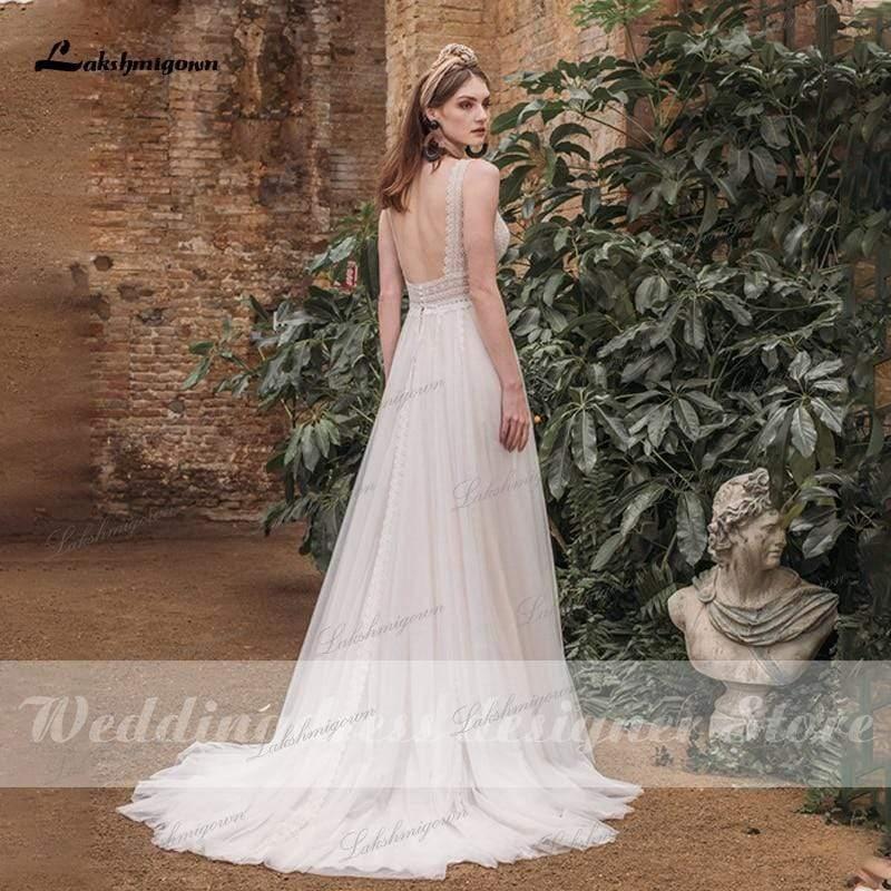 NumberSea Boho Wedding Dresses Open Back Beach Lace