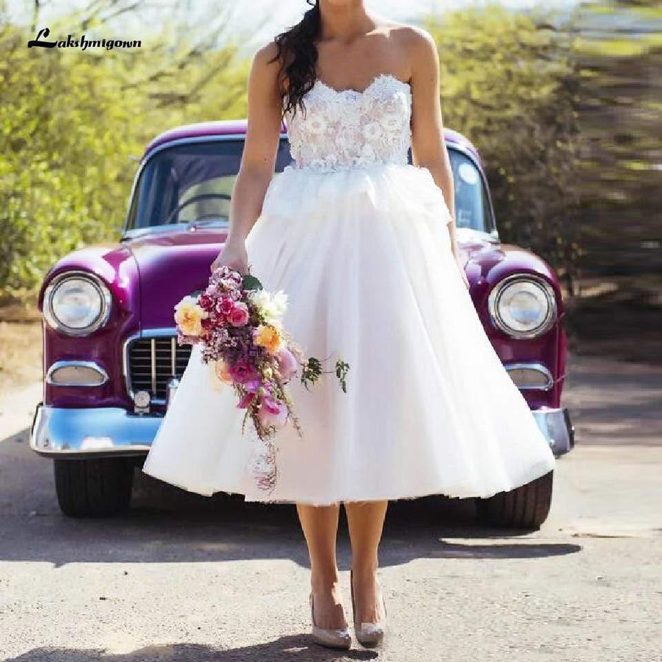 NumberSea Bridal Tea Length Plus Size Wedding Dress Summer