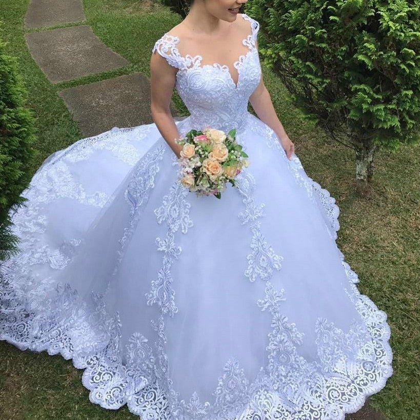 NumberSea Cheap Illusion Vestido De Noiva Round Neck Ball Gown Princess Appliques For Luxury Wedding Dress Wedding Dress Sexy Mariee Back