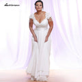NumberSea Cheap Sexy Plus Size Wedding Dresses Cap Sleeve V-neck Applique Chiffon Wedding Gowns Vestido De Novia
