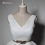 NumberSea Cheap Short Beach Wedding Dresses Backless Women Formal Bridal Party Gowns White Dress With Sashes robe de mariee de luxe