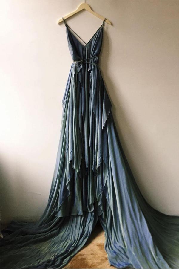 NumberSea Chiffon Rustic Wedding Dress With Train, A-line Beach Wedding Gown, MW685