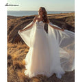 NumberSea Deep V Neck Lace Sexy Tulle Sleeveless Boho Wedding Dresses