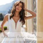 NumberSea Elegant A Line V Neck Satin Wedding Dresses with Pockets