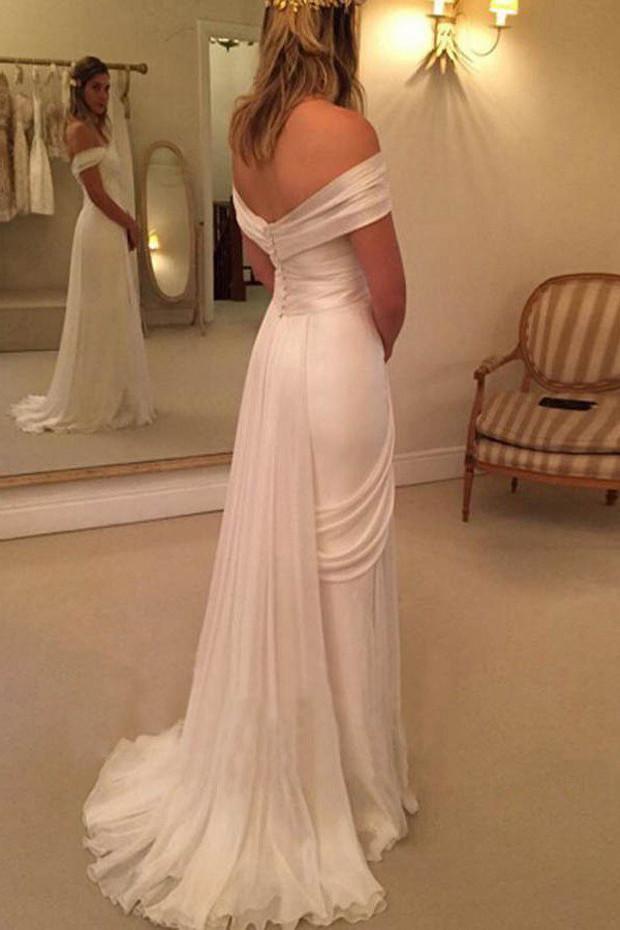 NumberSea Gorgeous Off Shoulder Side Split Long Beach Wedding Dresses, Cheap Bridal Gowns, MW103