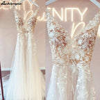 NumberSea Lace Bodice A Line Beach Boho Wedding Gowns with V Neck 2025 Spaghetti Straps Bridal Dress robe de mariage