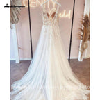 NumberSea Lace Bodice A Line Beach Boho Wedding Gowns with V Neck 2025 Spaghetti Straps Bridal Dress robe de mariage