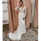 NumberSea Lace Long Sleeve Crepe Wedding Dresses 2025 Robe Satin Plus Size Mermaid Bridal Gowns Hochzeit