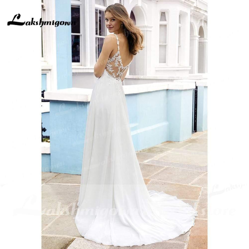 NumberSea Long Sleeve Deep V Neck Lace Beads Luxury Backless Wedding Dresses