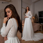 NumberSea Long Sleeve Wedding Dresses A Line Simple Beach Chiffon