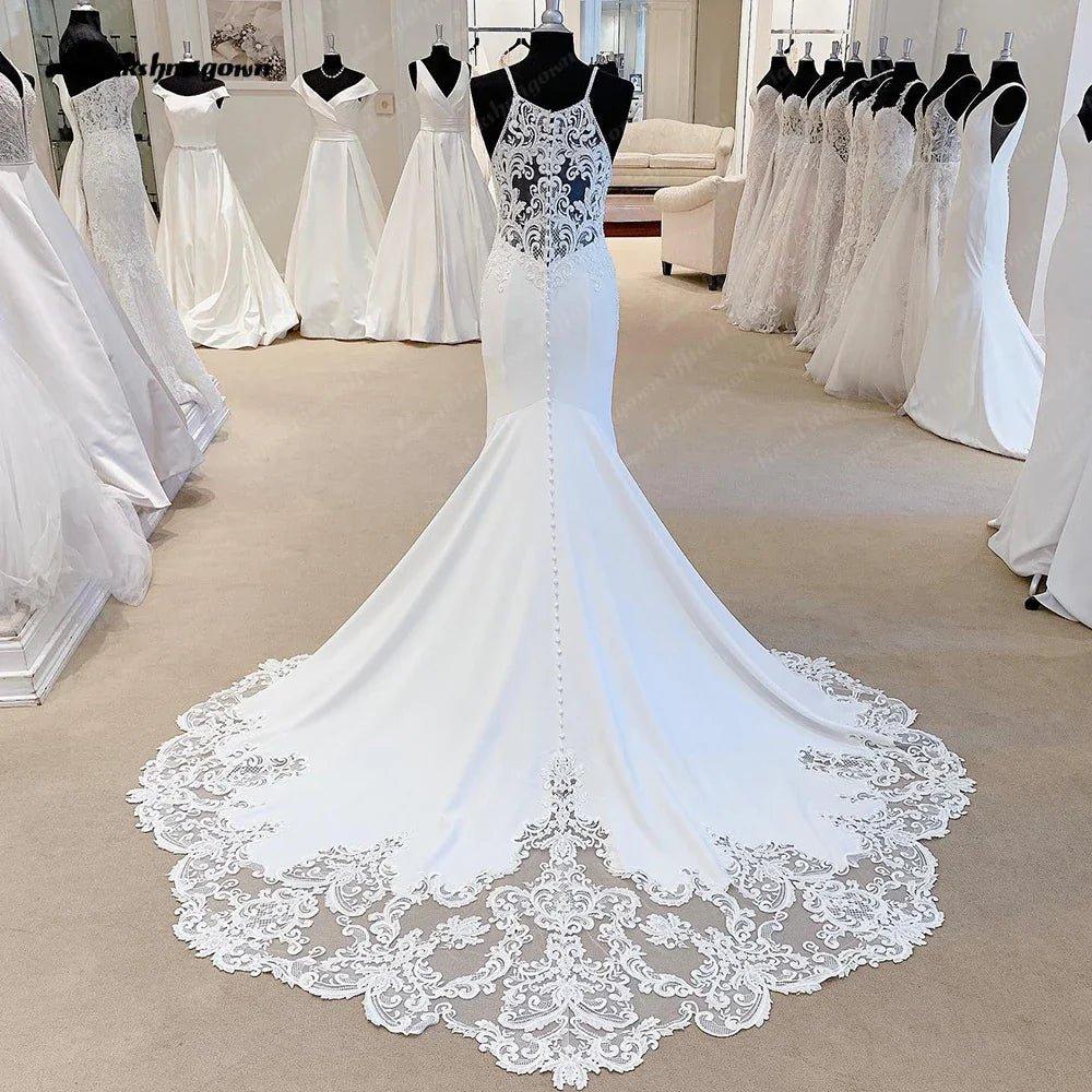 NumberSea Luxurious Crepe Mermaid Wedding Dress 2025 Trouwjurken Vintage Lace Boho Wedding Gowns Vestido De Novia