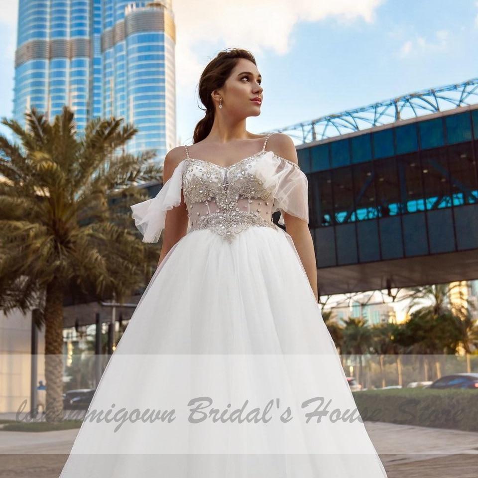 NumberSea Luxury Crystal Beads Boho Wedding Dress
