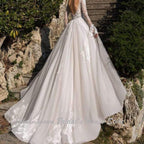 NumberSea Luxury Deep V Neck Wedding Dress Long Sleeves