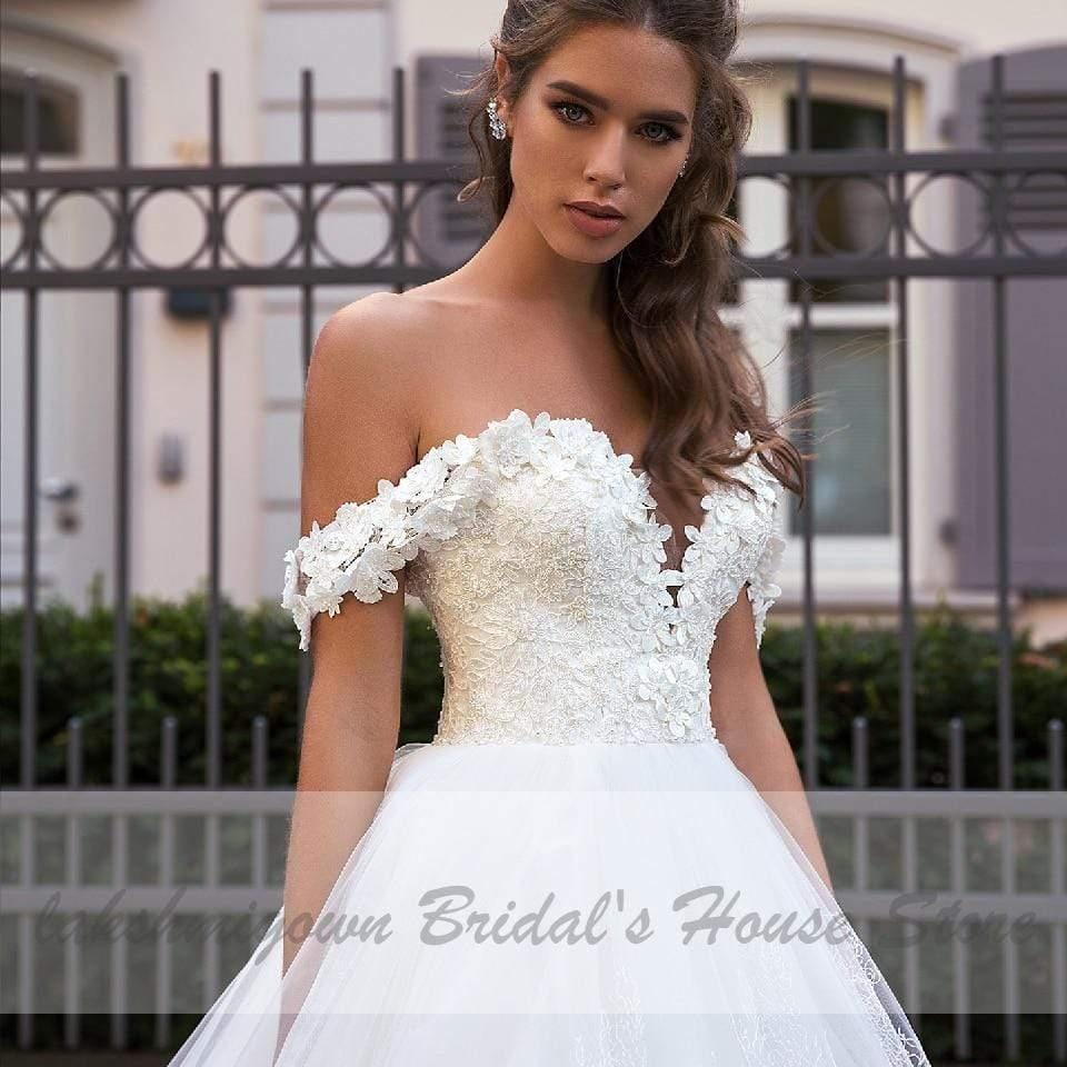 NumberSea Luxury Lace African Wedding Dress Ball Gown Off the Shoulder