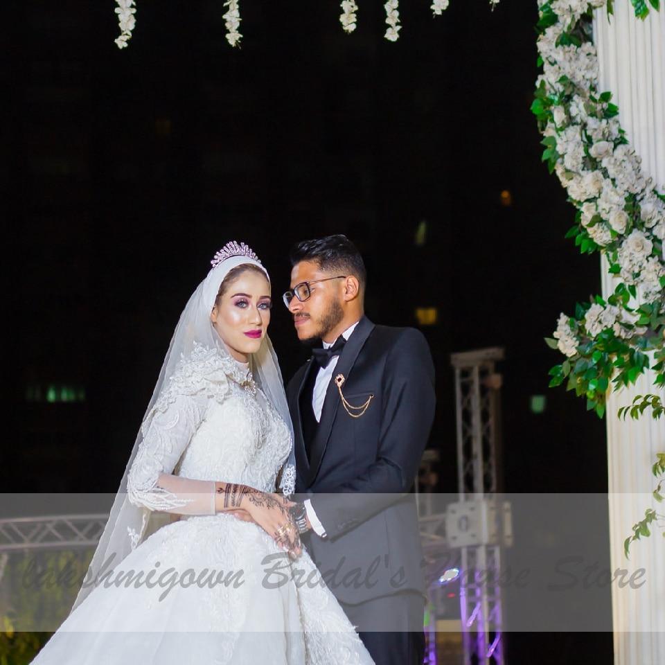 NumberSea Luxury Muslim Wedding Dresses Long Sleeve Vintage Lace Beade