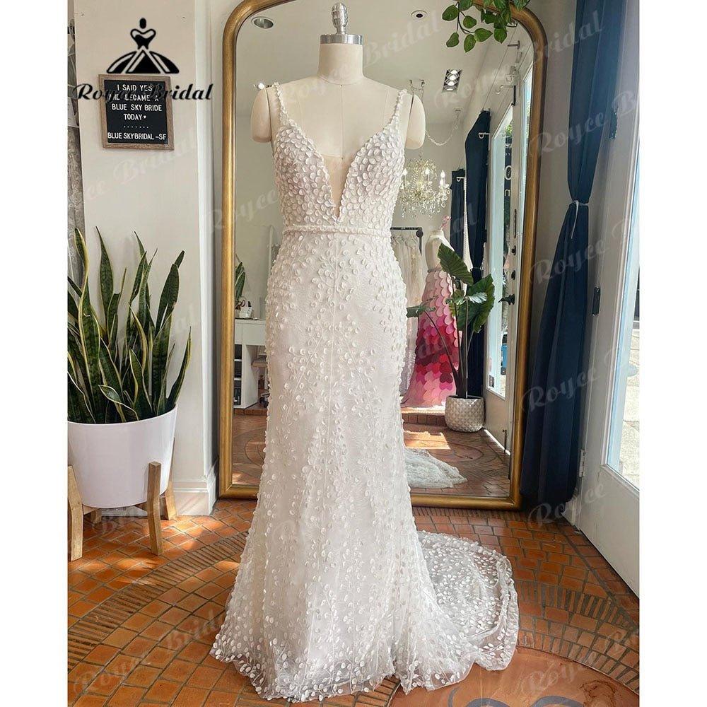 NumberSea Luxury Plunging Deep V Neck Mermaid Lace Boho Wedding Dress 2025 Spaghetti Straps Bridal Gown Custom Made vestidos de novia Sexy