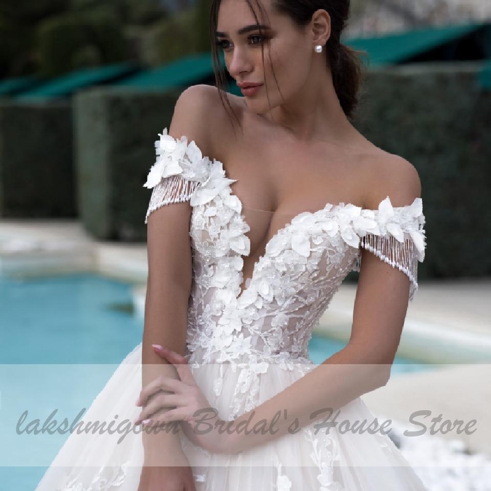 NumberSea Luxury Princess Bridal Gown Vintage Lace Wedding Dresses Off the Shoulder