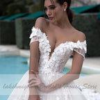 NumberSea Luxury Princess Bridal Gown Vintage Lace Wedding Dresses Off the Shoulder