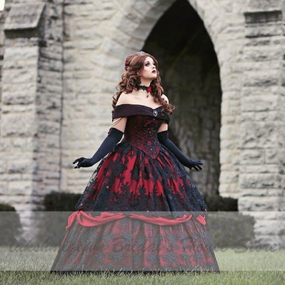 NumberSea Luxury Red and Black Wedding Dresses Vintage Lace