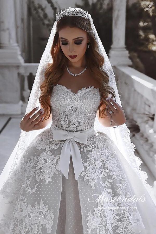 NumberSea Luxury Tulle Ball Gown Sweetheart Wedding Dresses With Lace Appliques, MW987