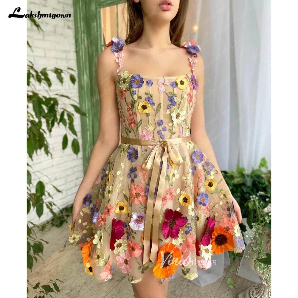 NumberSea Mini A-Line Skirt Lace Party Gowns With 3D Flowes Straps Sweetheart Formal Dresses Colorful Appliques Wedding Gown