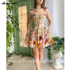 NumberSea Mini A-Line Skirt Lace Party Gowns With 3D Flowes Straps Sweetheart Formal Dresses Colorful Appliques Wedding Gown