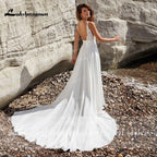 NumberSea Modest V-Neck Wedding Dress 2022 Fashion lace appliques Sweep Train  A Line Bridal Gown New Arrival  Vestidos de Nova