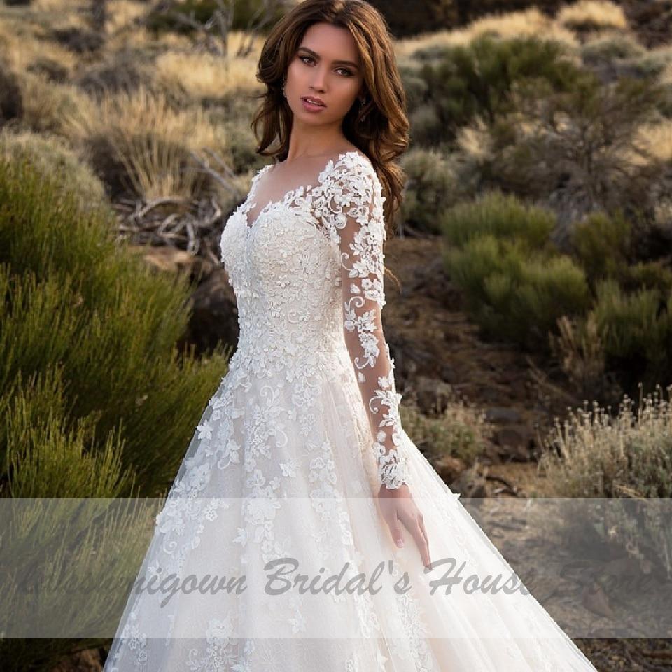 NumberSea Muslim Wedding Dress Long Sleeve Vintage Lace Wedding Gowns