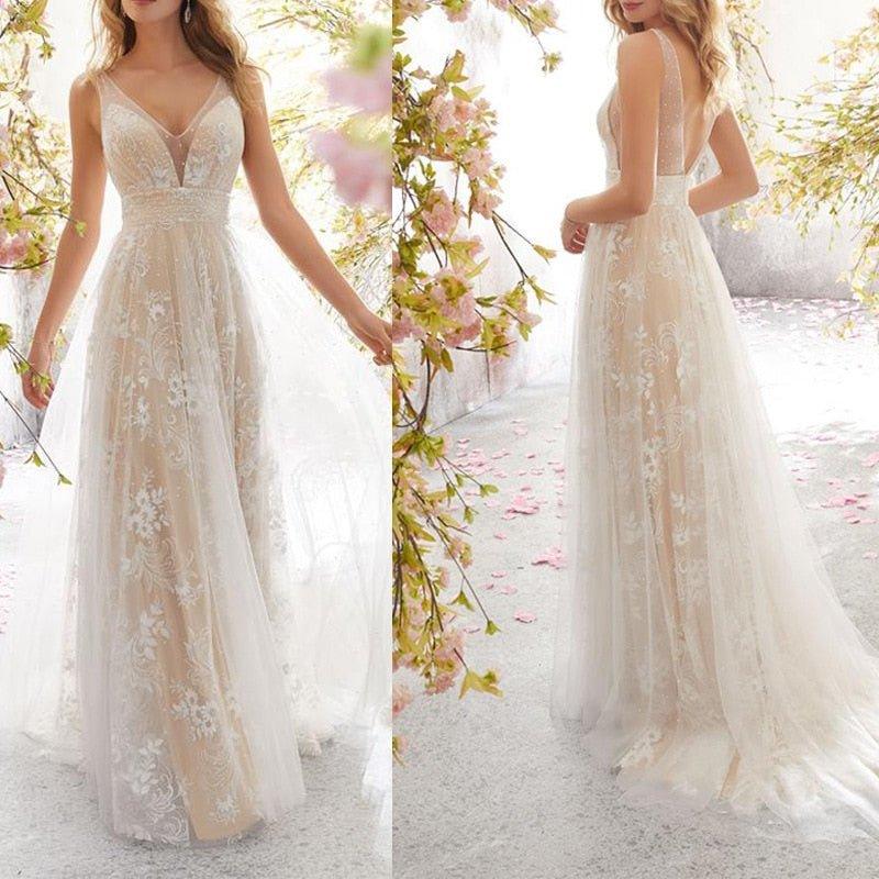 NumberSea New wedding dress sexy backless sleeveless lace dress for women