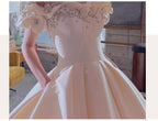 NumberSea Off The Shoulder Flower Satin Wedding Dress 2021 New Floor Length Light Simple Bridal Dress Robe De Mariee